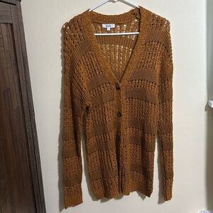 Mudd Mustard Yellow Button Up Open Knit Style Long Cardigan Size Large